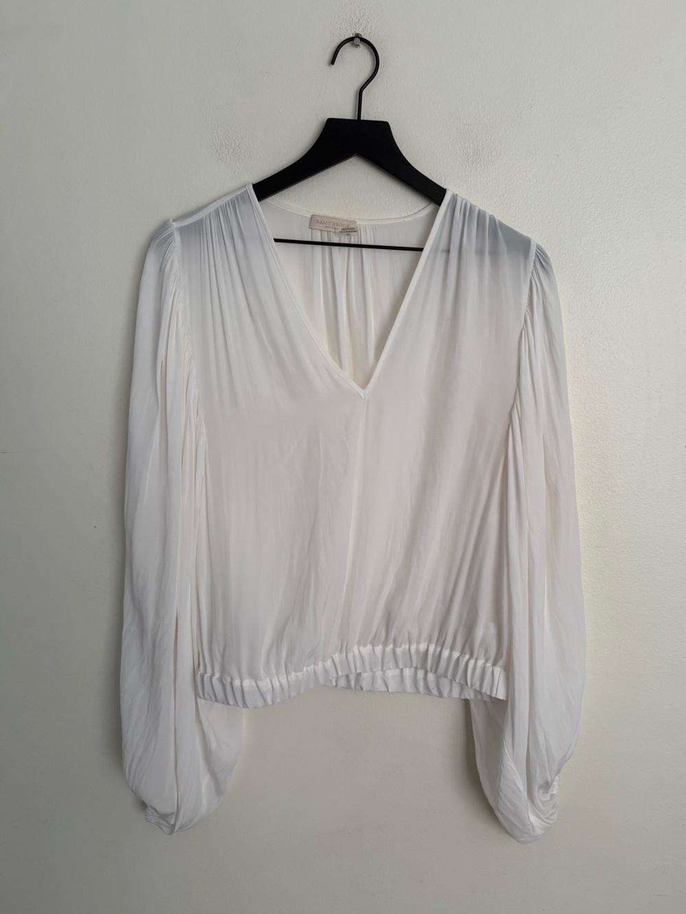 Ramy Brook Women's White V-Neck Long-Sleeve Blouse Boho Romantic Blouse Large